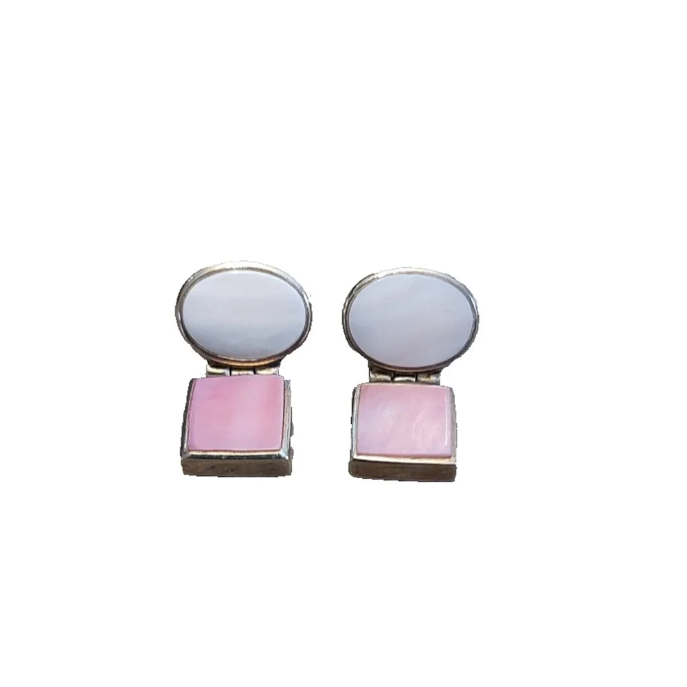 Sterling Silver & Gemstone Dangle Pierced Earrings Signed‎ PB925